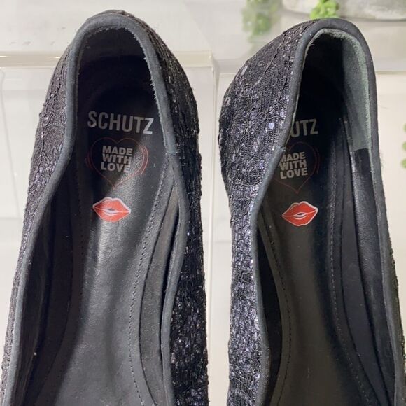 SCHUTZ Metallic Lace Ballerina Flats Black Size 7 - Picture 6 of 9